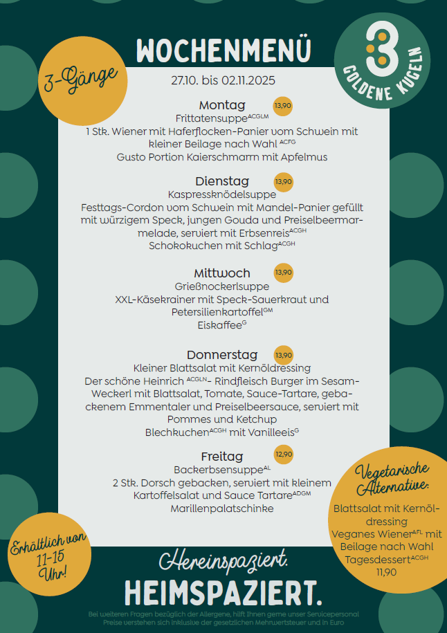 3 Goldene Kugeln Mittagsmenue MILLENNIUM City 2710 0211