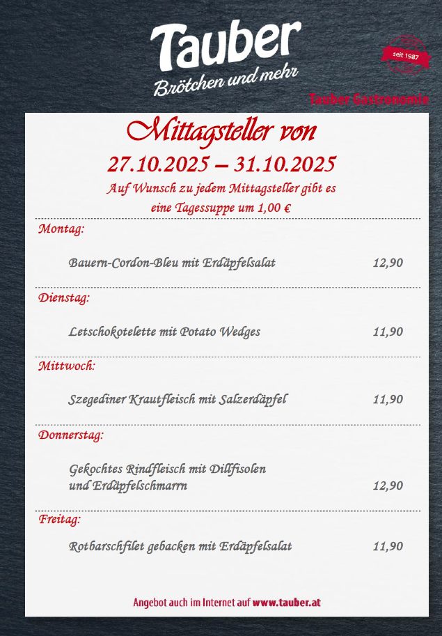 Tauber Mittagsmenue MILLENNIUM City 2710 3110